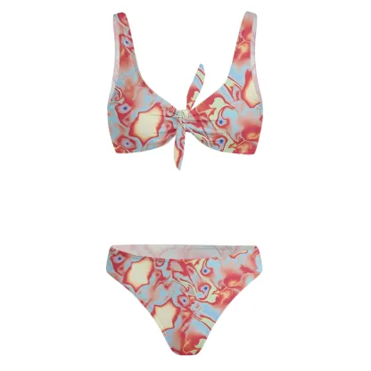 Soulisfree Dreamy Pastel Marbled Swirl Glitch Bow Bikini