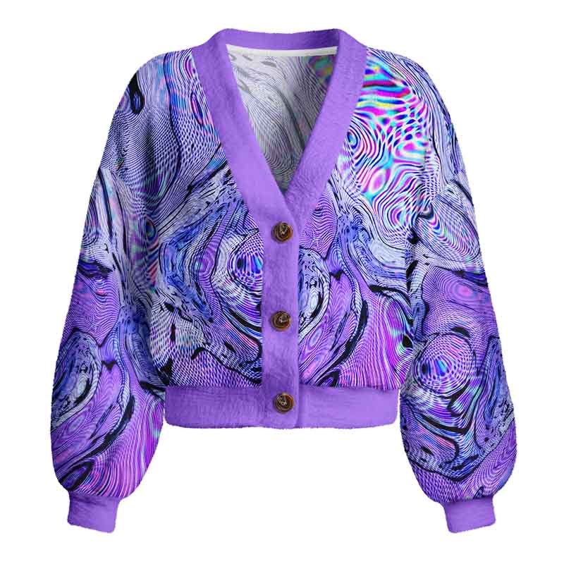 Soulisfree Hypnotic Purple Vortex Women's Fuzzy Cardigan Sweater
