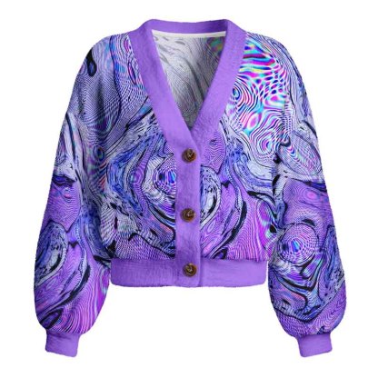 Soulisfree Hypnotic Purple Vortex Women's Fuzzy Cardigan Sweater