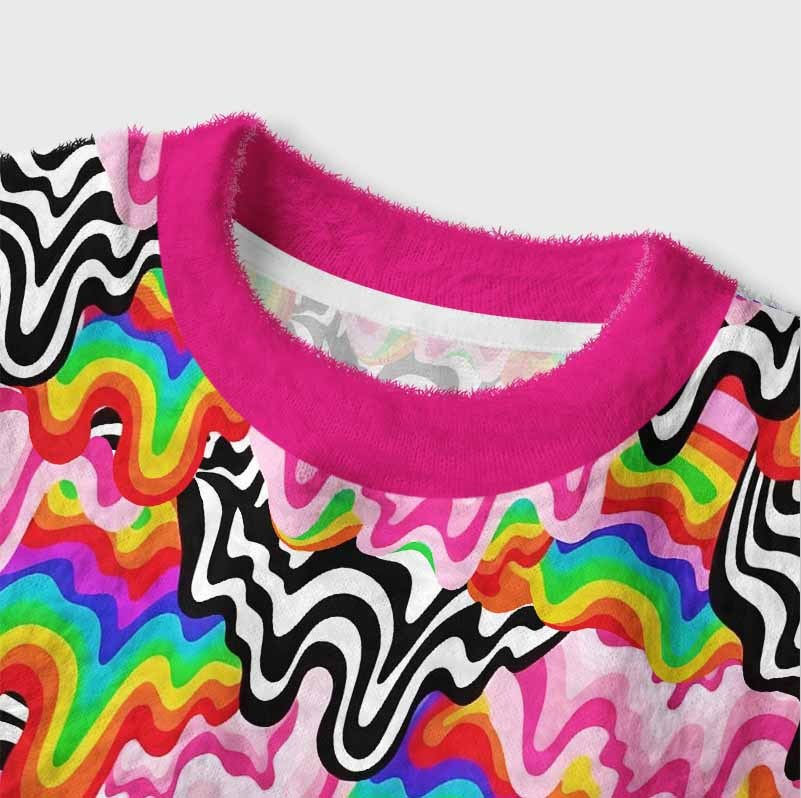 Soulisfree Psychedelic Wave Women's Fuzzy Crewneck Sweater