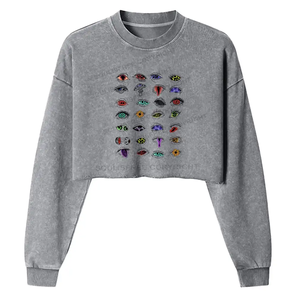 The Psychedelic Eyes Of All Beings Washed Cropped Sweatshirt
