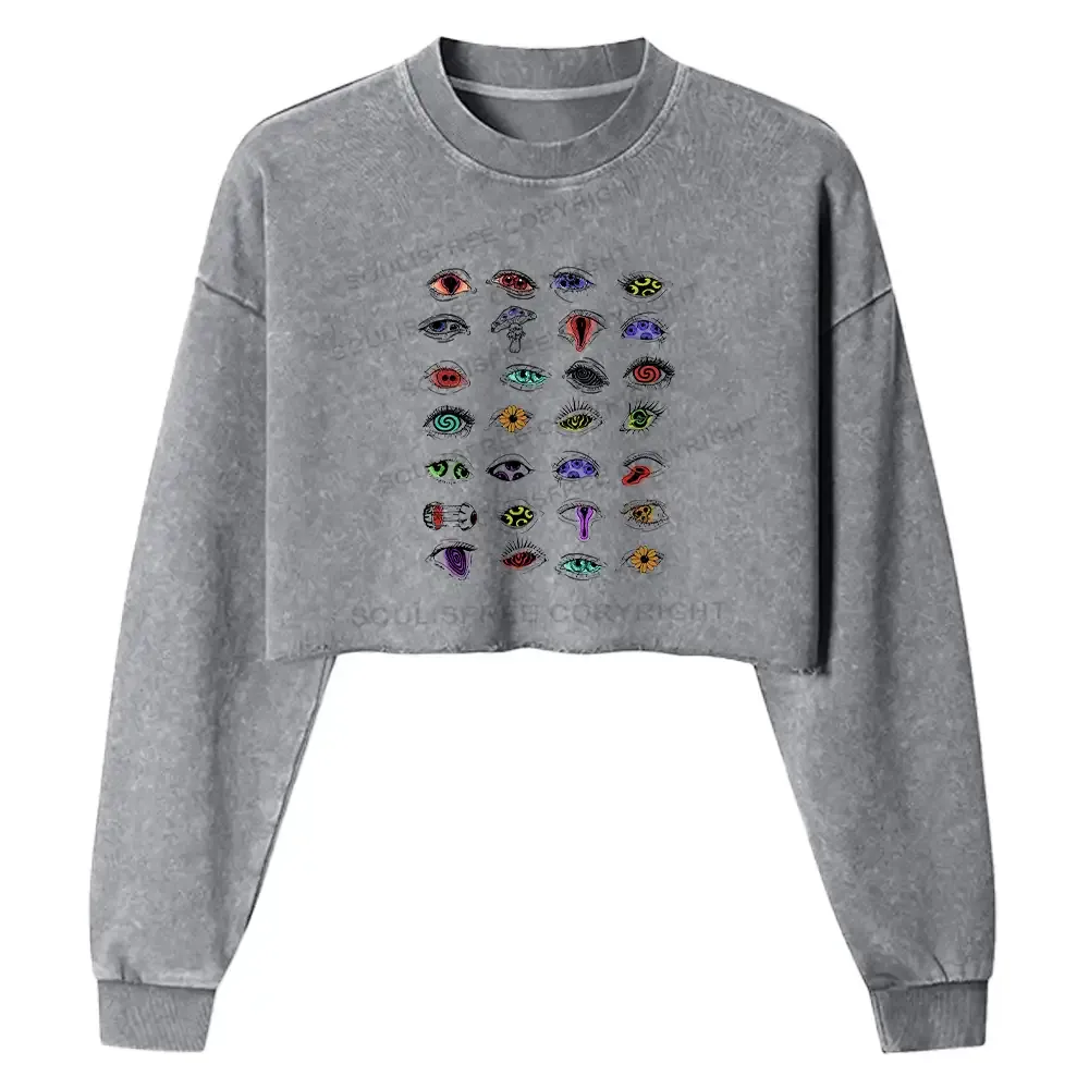 Designed The Psychedelic Eyes Of All Beings Washed Cropped Sweatshirt