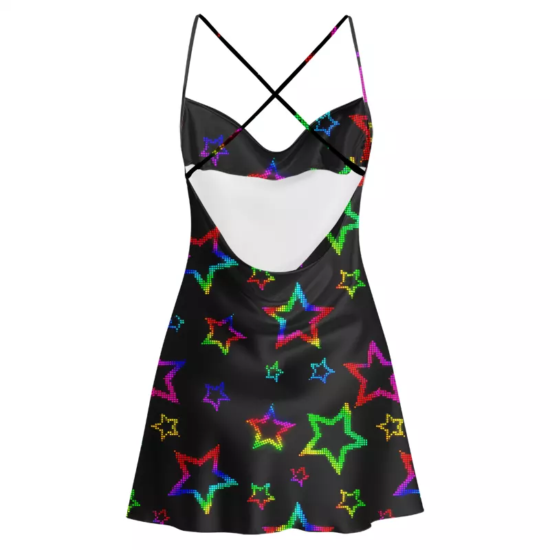 Soulisfree Rainbow Energy  Cowl Neck Satin Mini Dress