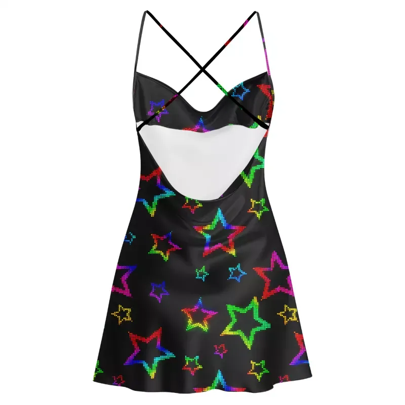 Soulisfree Rainbow Energy  Cowl Neck Satin Mini Dress