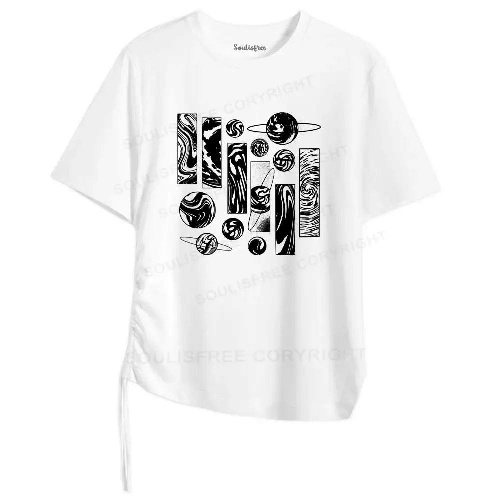 Designed Galaxy Asymmetrical Top With Side Drawstring