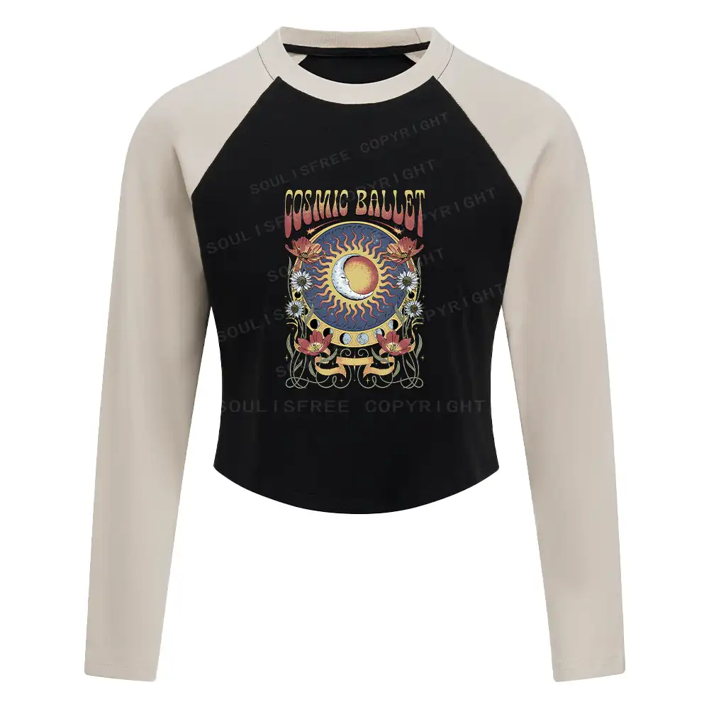 Psychedelic Ballet Block Raglan Long Sleeve Crop Top