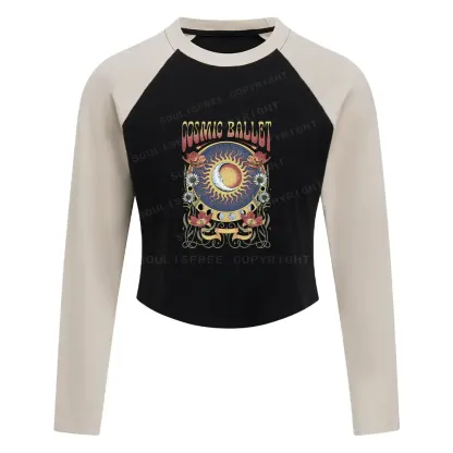 Psychedelic Ballet Block Raglan Long Sleeve Crop Top