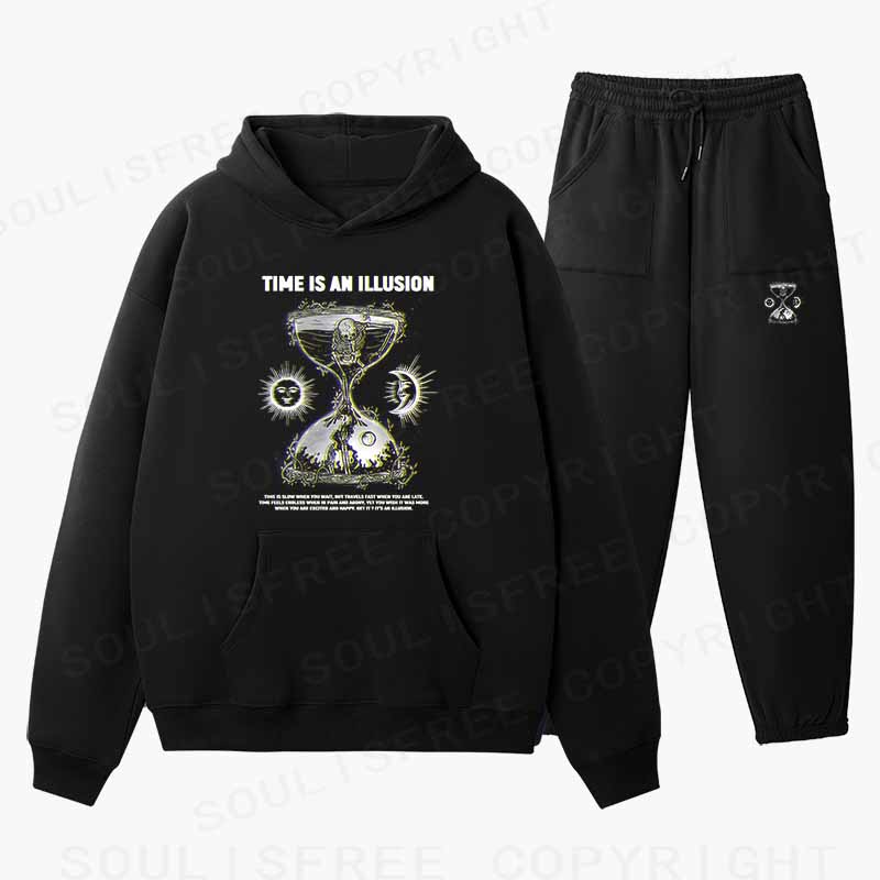 Soulisfree TIME IS AN ILLUSION Cotton Fleece Hoodie Set