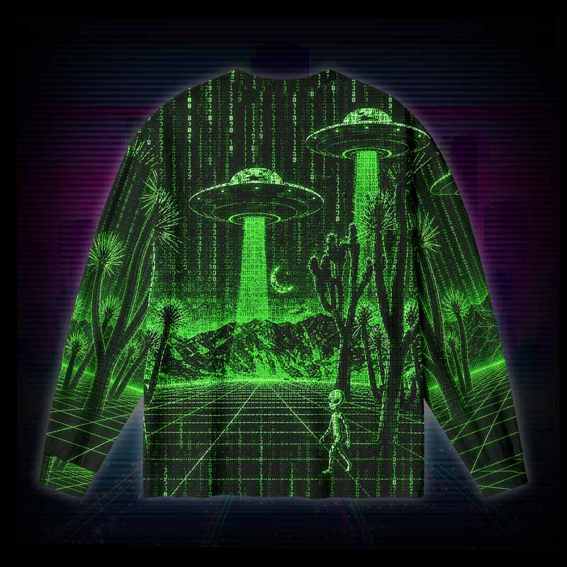 Soulisfree Matrix Alien Invasion Cardigan Long Sleeve Cotton Tee