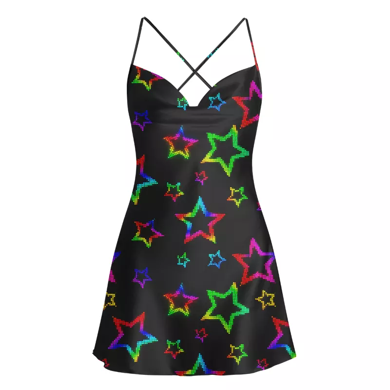 Soulisfree Rainbow Energy  Cowl Neck Satin Mini Dress