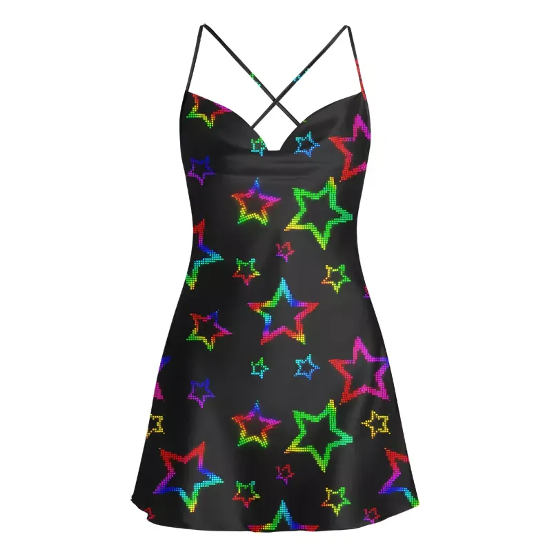 Soulisfree Rainbow Energy Cowl Neck Satin Mini Dress