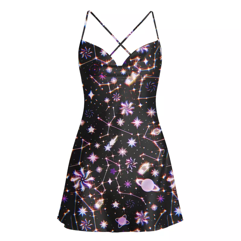 Soulisfree Astral Navigation  Cowl Neck Satin Mini Dress