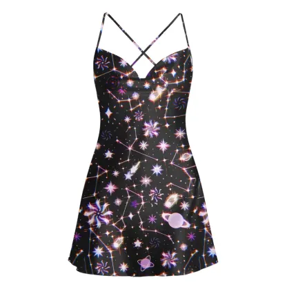 Soulisfree Astral Navigation  Cowl Neck Satin Mini Dress