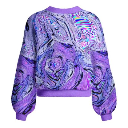 Soulisfree Hypnotic Purple Vortex Women's Fuzzy Cardigan Sweater