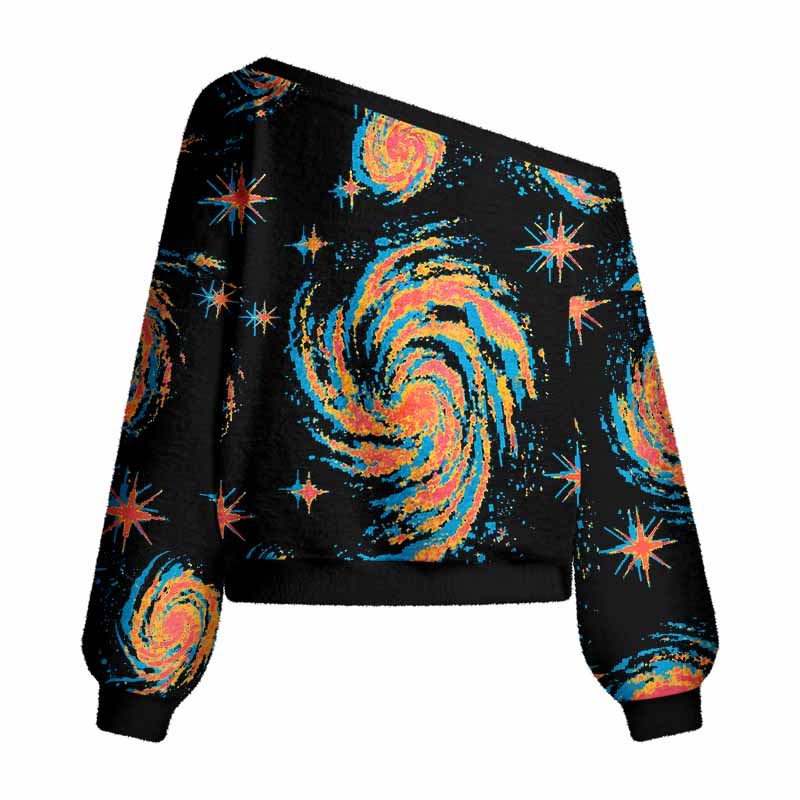 Soulisfree Neon Swirl Galaxy Women's Fuzzy Crewneck Sweater