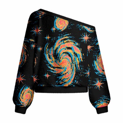 Soulisfree Neon Swirl Galaxy Women's Fuzzy Crewneck Sweater