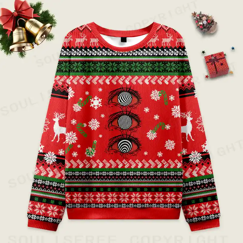 Psychedelic Eye Ugly Christmas Knit Sweatshirt