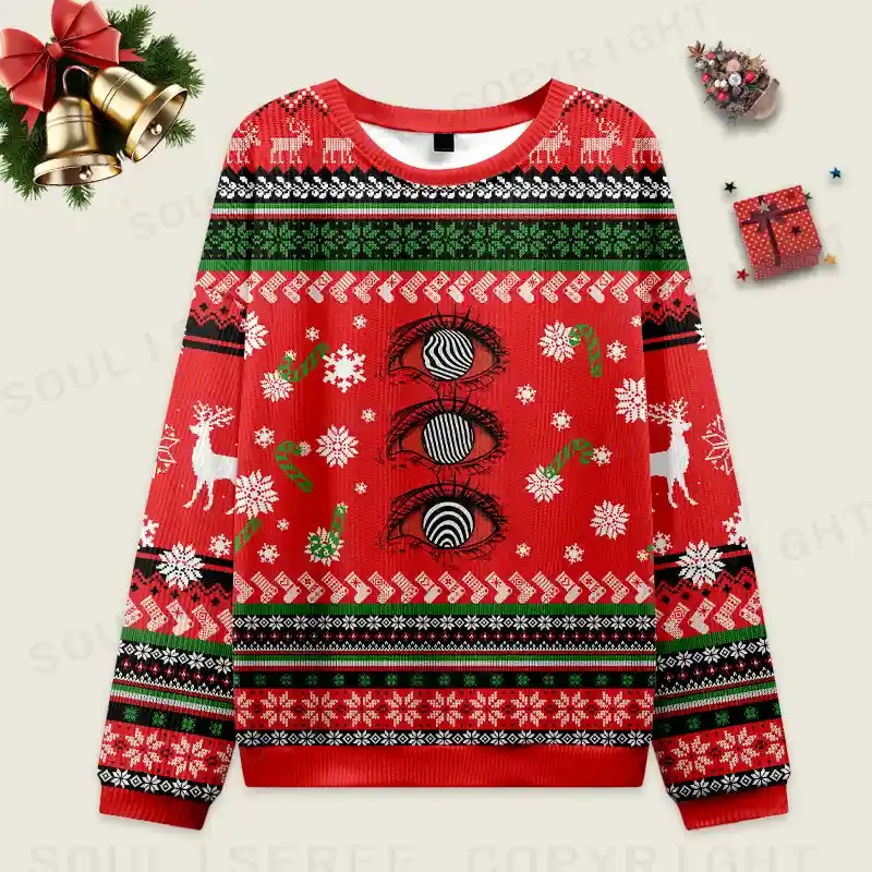 Psychedelic Eye Ugly Christmas Knit Sweatshirt