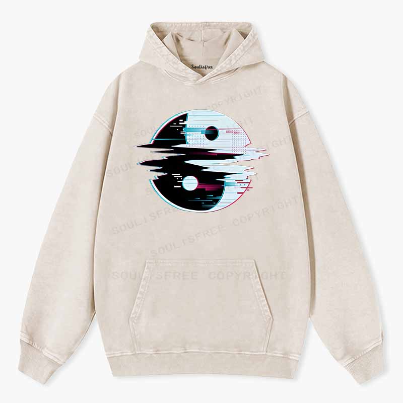 Soulisfree  Glitch Yin Yang symbol Washed Hoodie