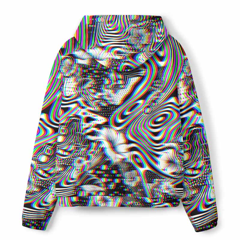 Soulisfree 3D Effect Abstract Swirl Botanical All-Over Print Hoodie