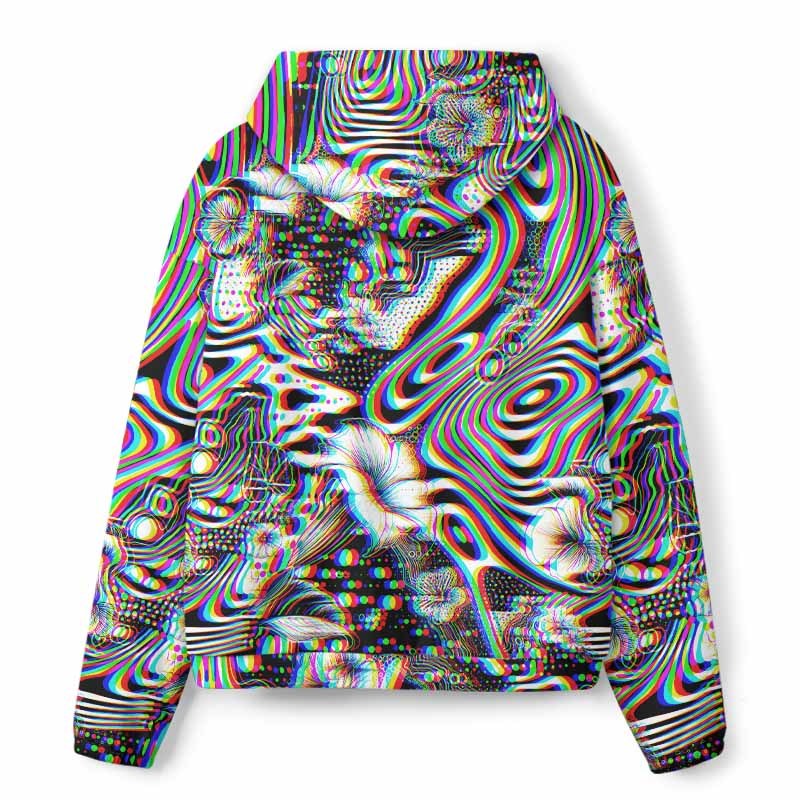 Soulisfree 3D Effect Abstract Swirl Botanical All-Over Print Hoodie