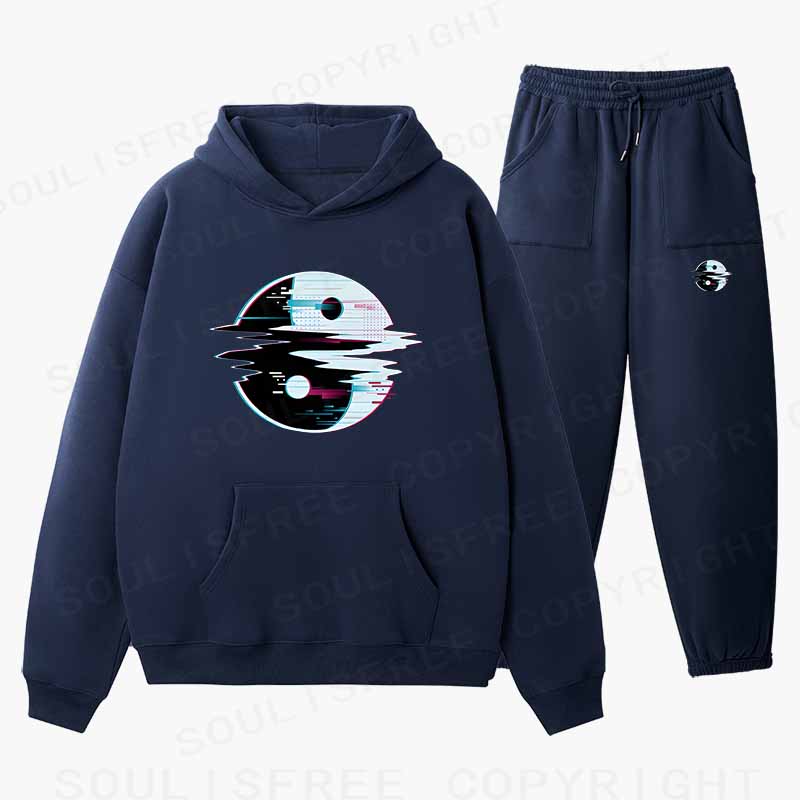 Soulisfree Glitch Yin Yang symbol Cotton Fleece Hoodie Set