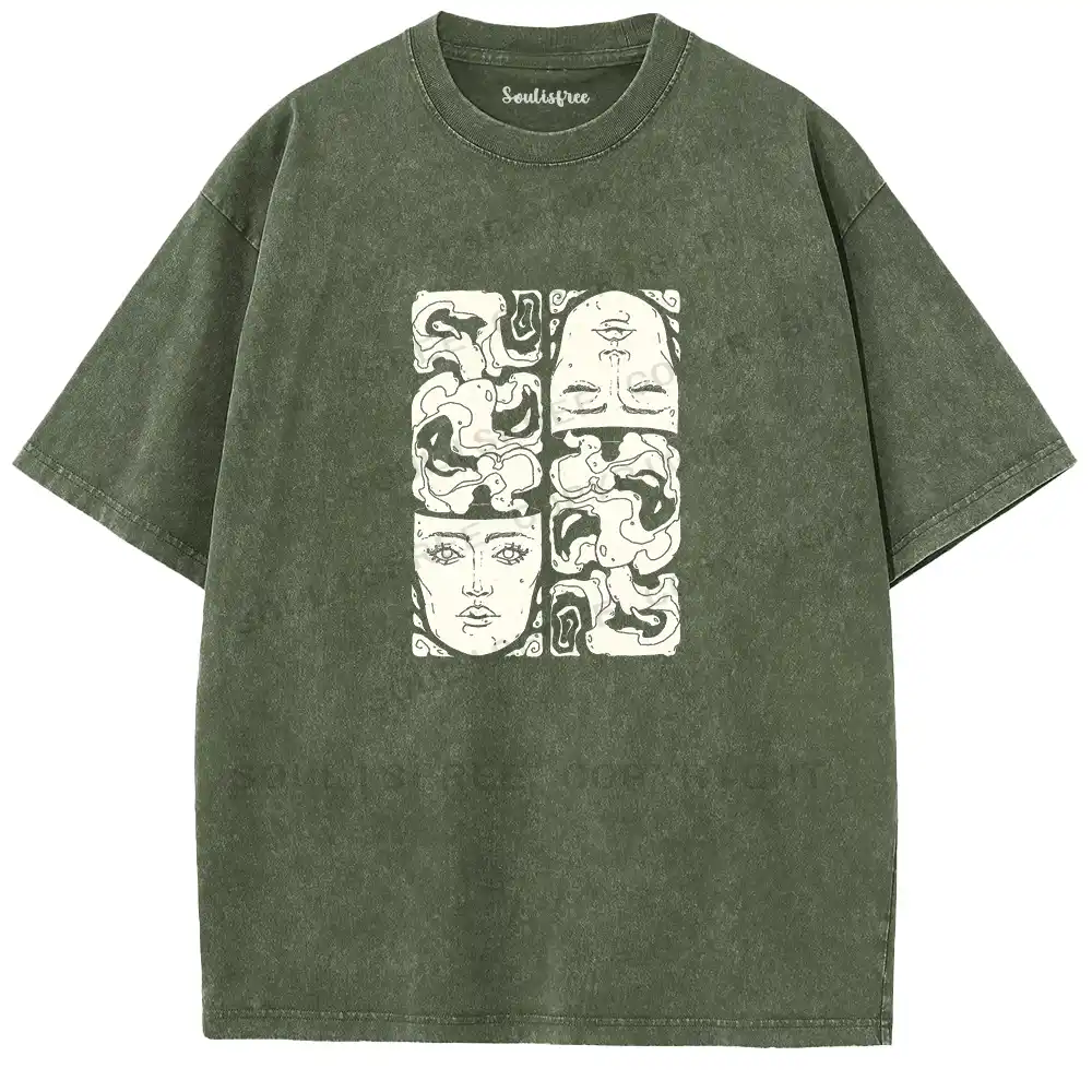 Consciousness Fractal Illusion Washed T-shirt