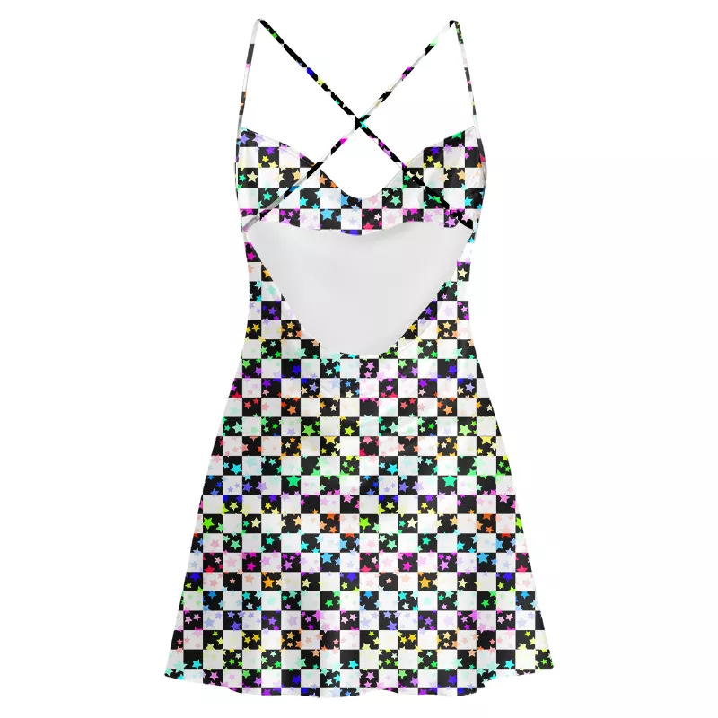 Soulisfree Cosmic Check Cowl Neck Satin Mini Dress