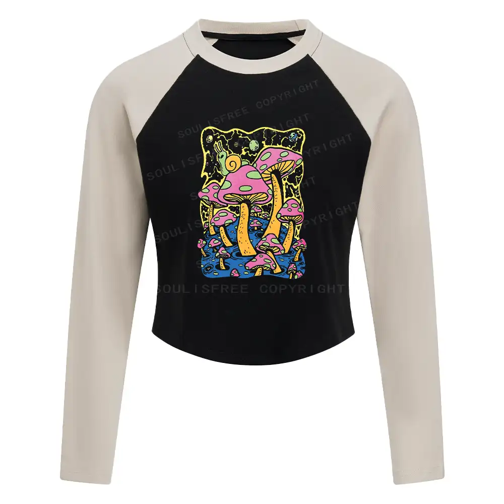 Mushroom World Block Raglan Long Sleeve Crop Top
