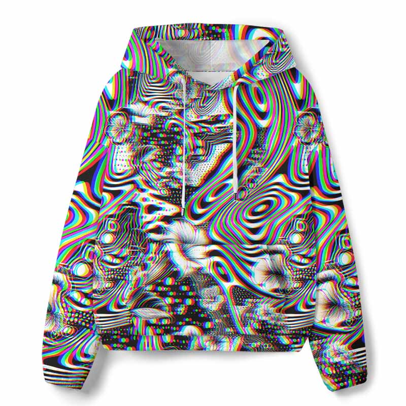 Soulisfree 3D Effect Abstract Swirl Botanical All-Over Print Hoodie