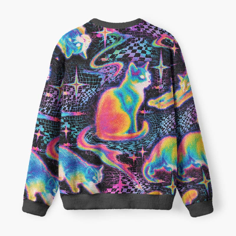 Soulisfree Trippy Feline Dream Fuzzy Crewneck Sweater