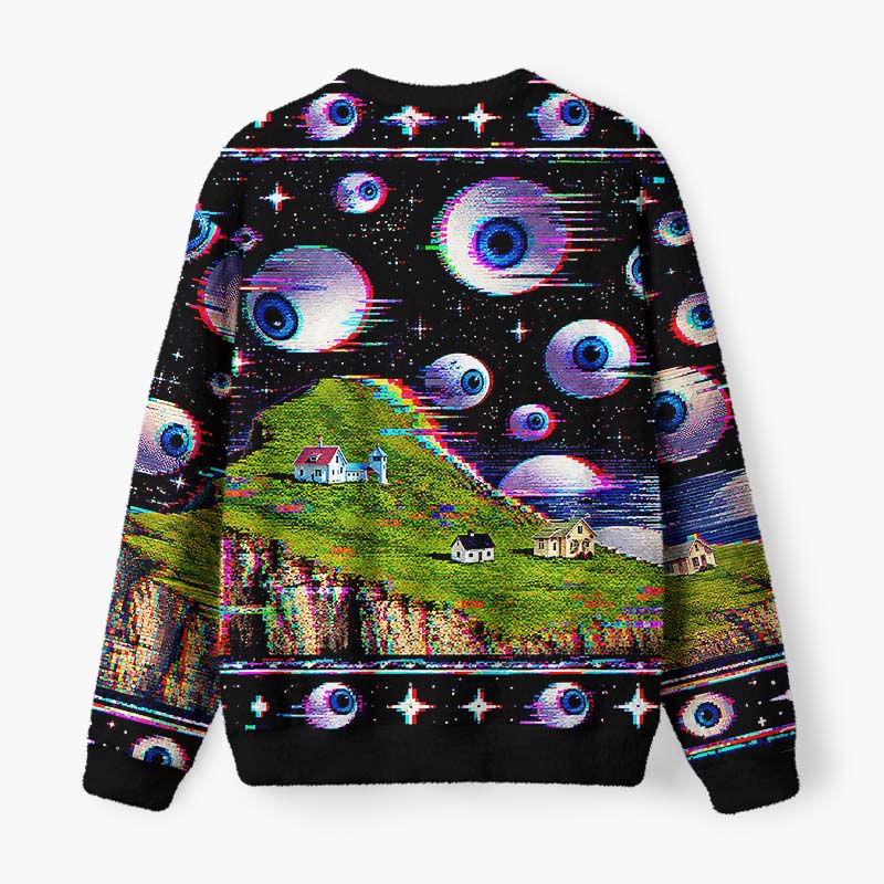 Soulisfree Eyes Beyond Reality Fuzzy Crewneck Sweater
