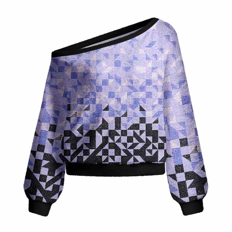 Soulisfree Gradient Mosaic Geometric Women's Fuzzy Crewneck Sweater