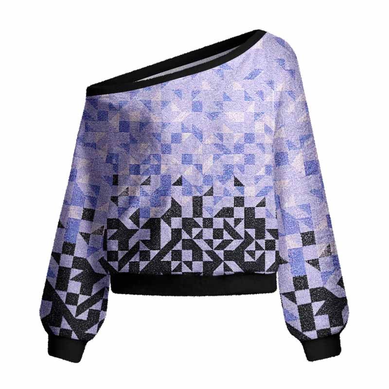 Soulisfree Gradient Mosaic Geometric Women's Fuzzy Crewneck Sweater
