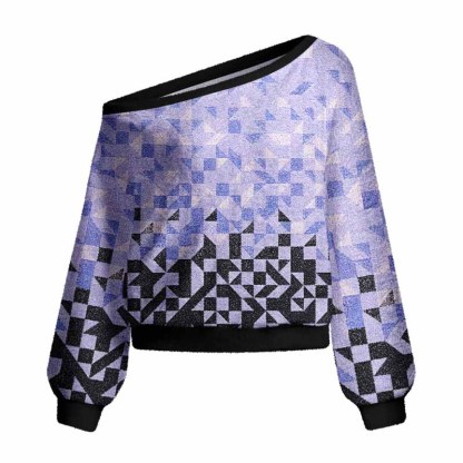 Soulisfree Gradient Mosaic Geometric Women's Fuzzy Crewneck Sweater
