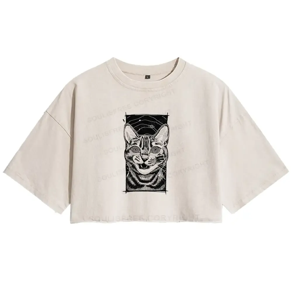 Hypnotic Cat Washed Crop T-shirt