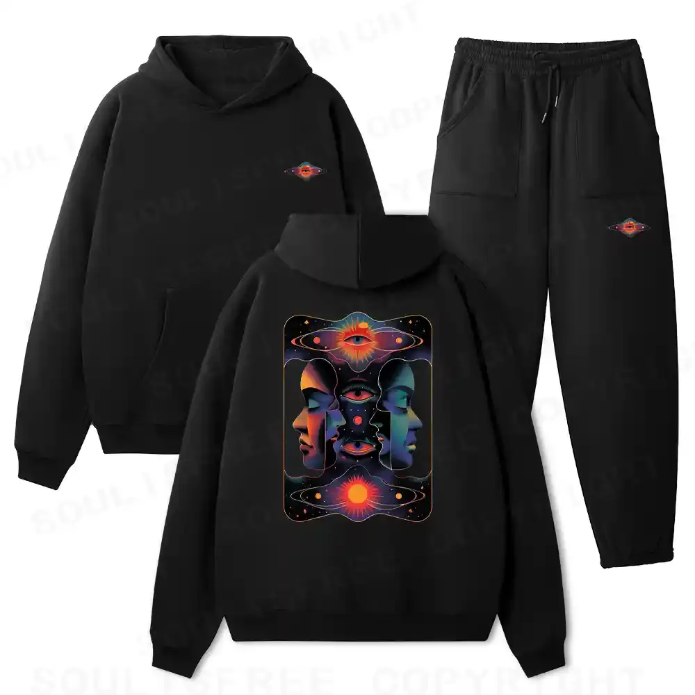 Designed Self-exploration Washed Hoodie Fleece Hoodie Set