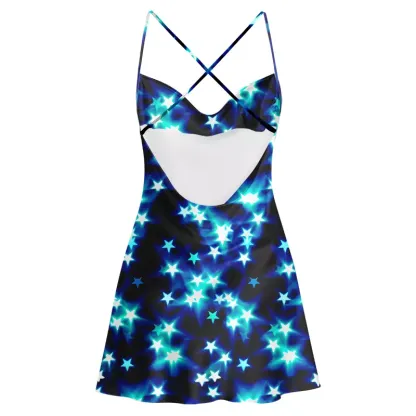 Soulisfree Neon Night Sky  Cowl Neck Satin Mini Dress
