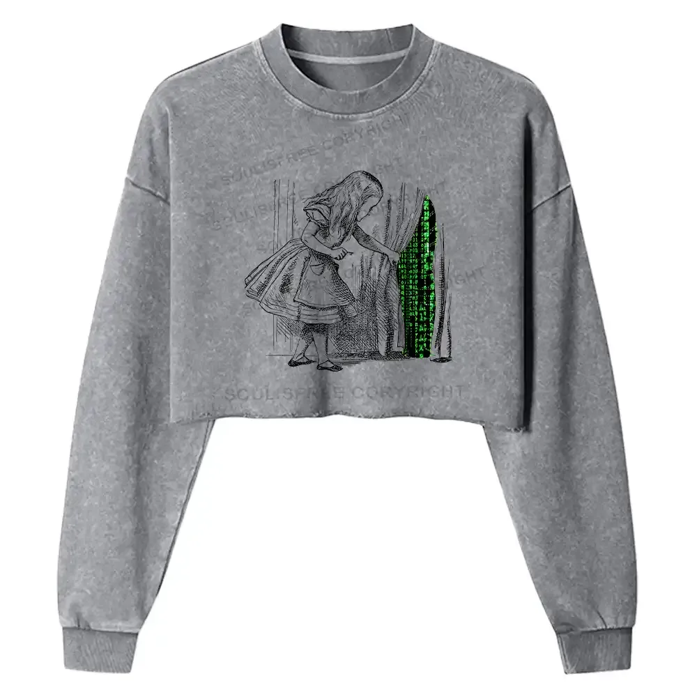 Designed Wandering Into The Digital World Washed Cropped Sweatshirt