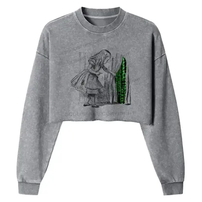 Wandering Into The Digital World Washed Cropped Sweatshirt