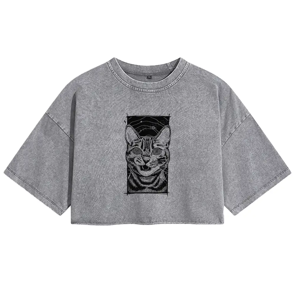 Hypnotic Cat Washed Crop T-shirt