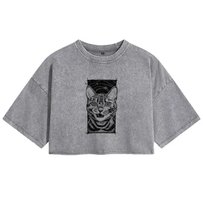 Hypnotic Cat Washed Crop T-shirt