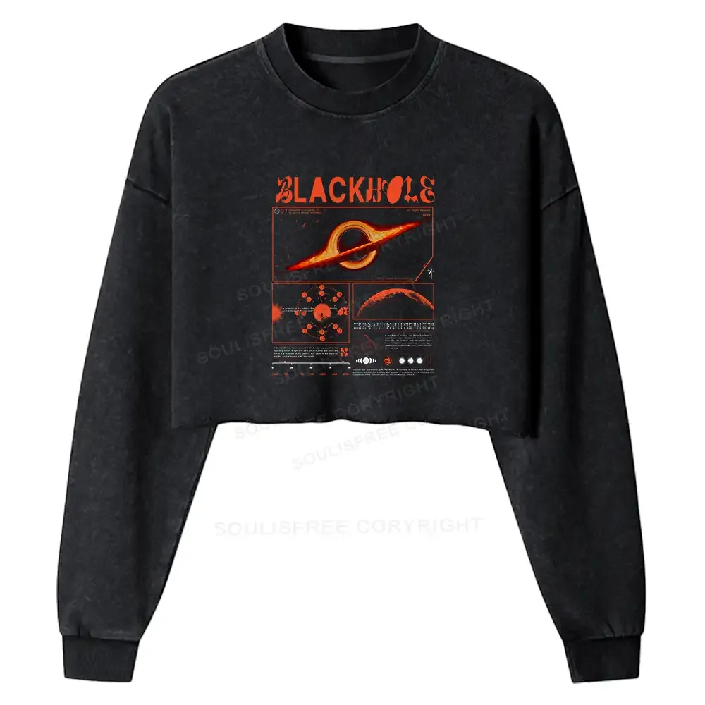 Designed The Mystery Of Black Holes Washed Cropped Sweatshirt