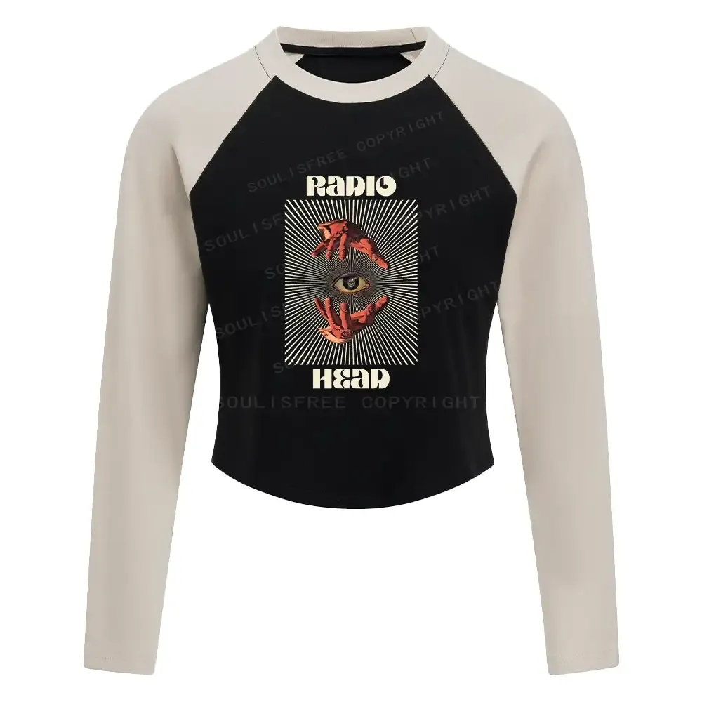 Designed Prophet's Eye Block Raglan Long Sleeve Crop Top