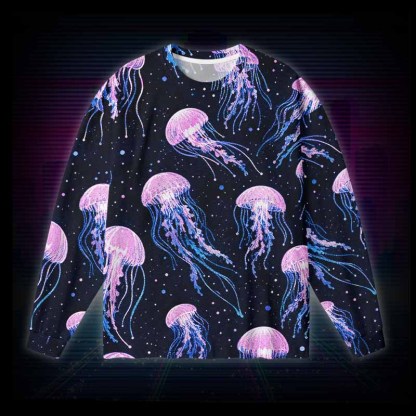 Soulisfree Cosmic Jellyfish Starry Night Long Sleeve Cotton Tee