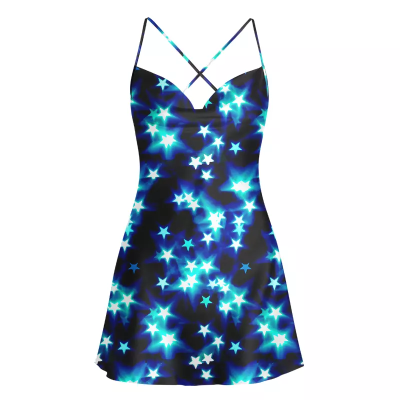 Soulisfree Neon Night Sky  Cowl Neck Satin Mini Dress