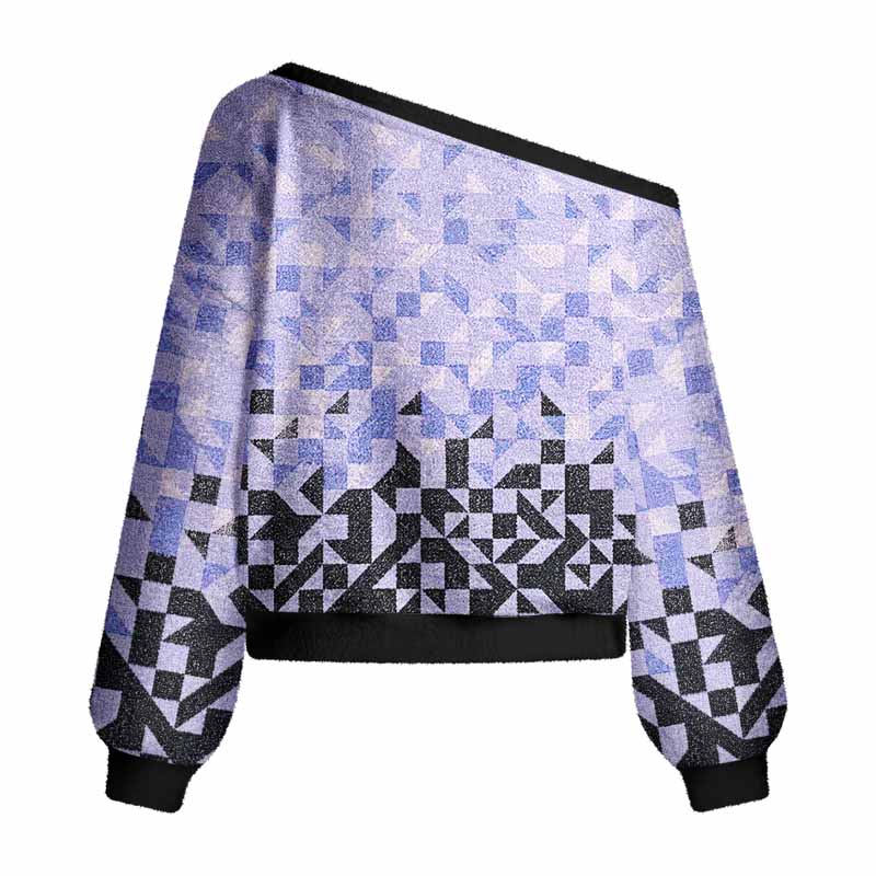 Soulisfree Gradient Mosaic Geometric Women's Fuzzy Crewneck Sweater