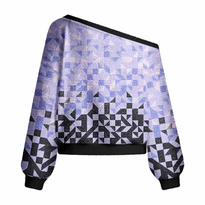 Soulisfree Gradient Mosaic Geometric Women's Fuzzy Crewneck Sweater