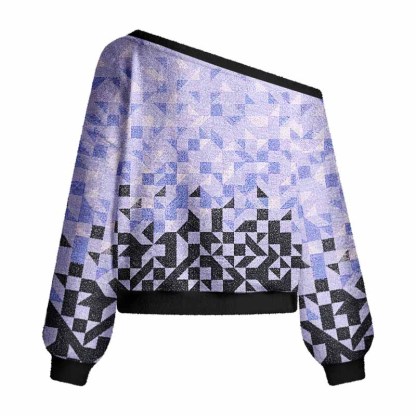 Soulisfree Gradient Mosaic Geometric Women's Fuzzy Crewneck Sweater