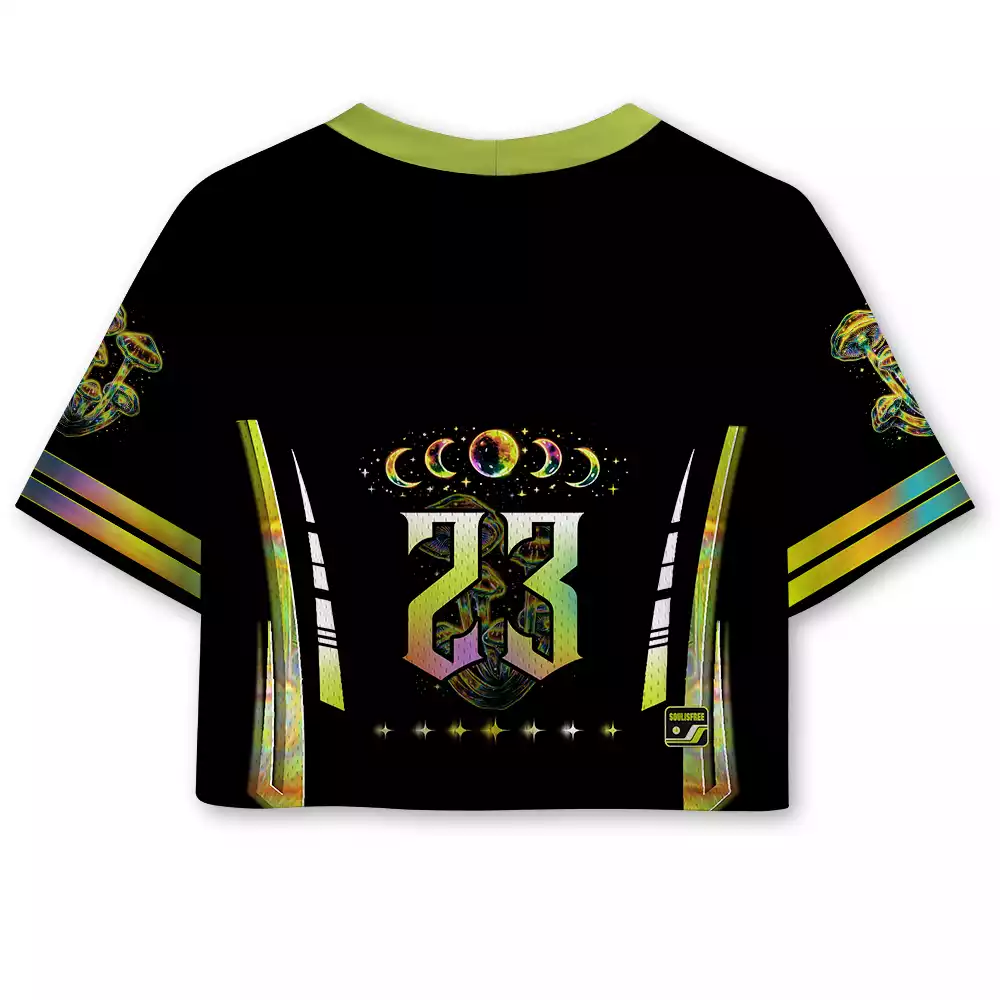 Soulisfree Psychedelic Moonphase Mushroom Cropped Mesh Jersey